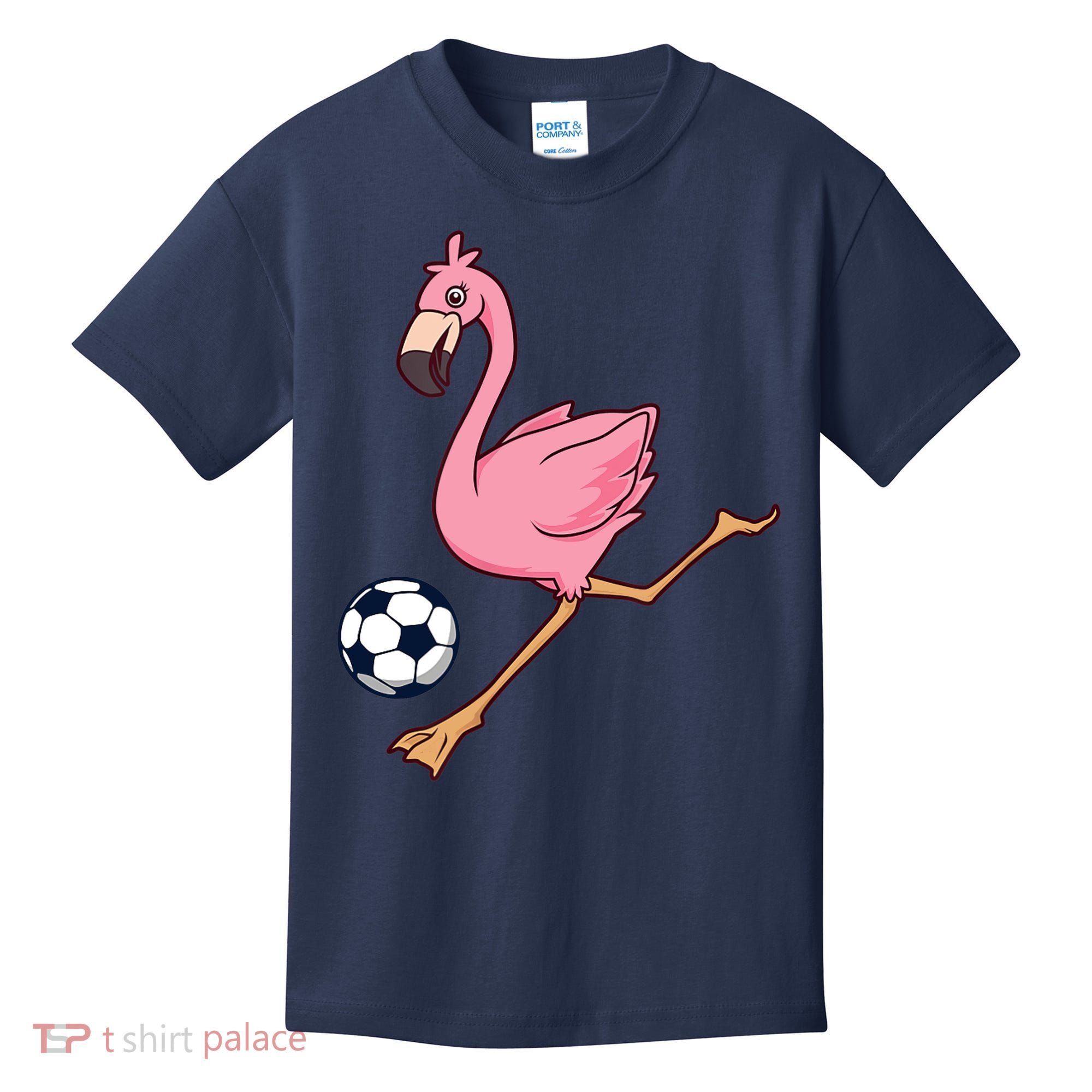 Cartoon Flamingo Playing Soccer Kids T-Shirt