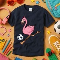 Cartoon Flamingo Playing Soccer Kids T-Shirt thumb 3