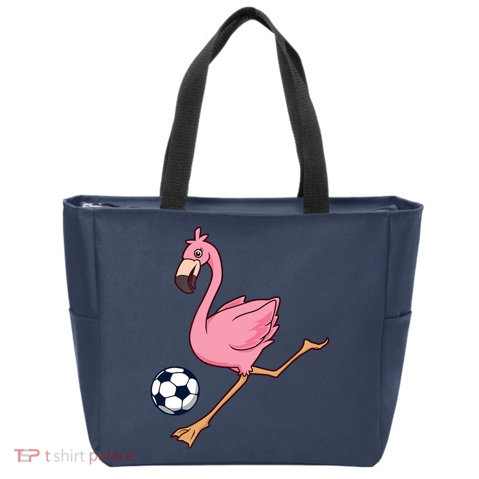 Cartoon Flamingo Playing Soccer Tote Bag