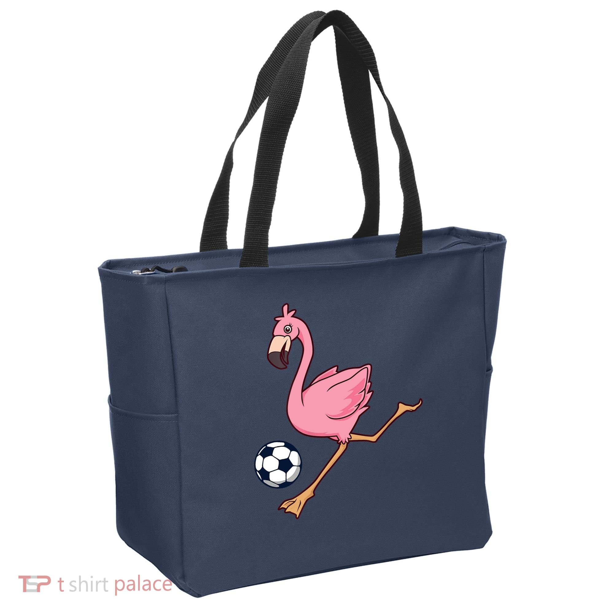 Cartoon Flamingo Playing Soccer Tote Bag
