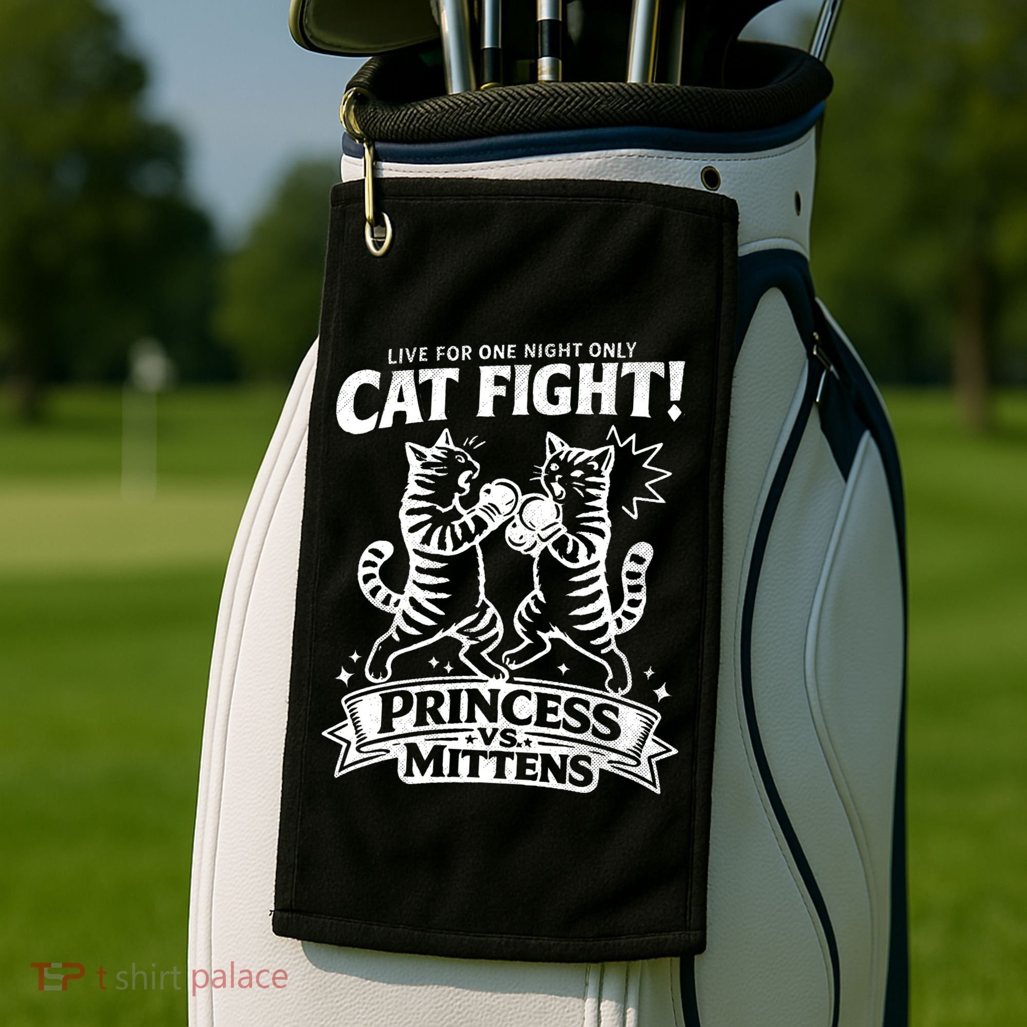 Cat Fight Princess Vs Mittens Golf Towel
