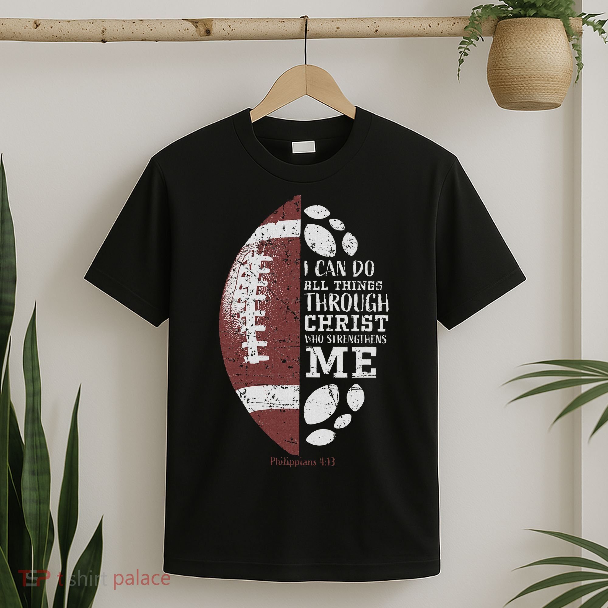Christian Football Philippians 413 Religious Verse Faith T-Shirt
