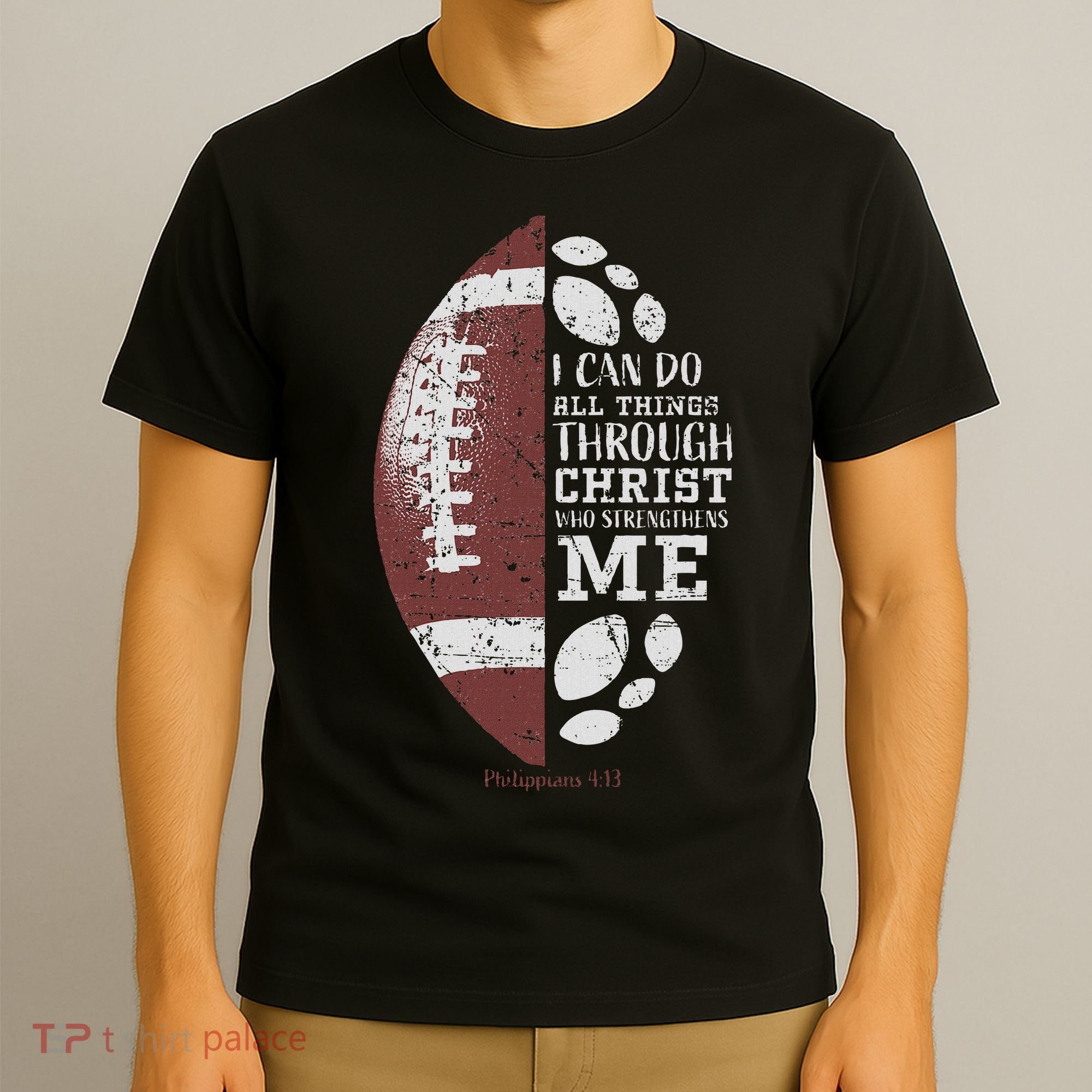 Christian Football Philippians 413 Religious Verse Faith T-Shirt