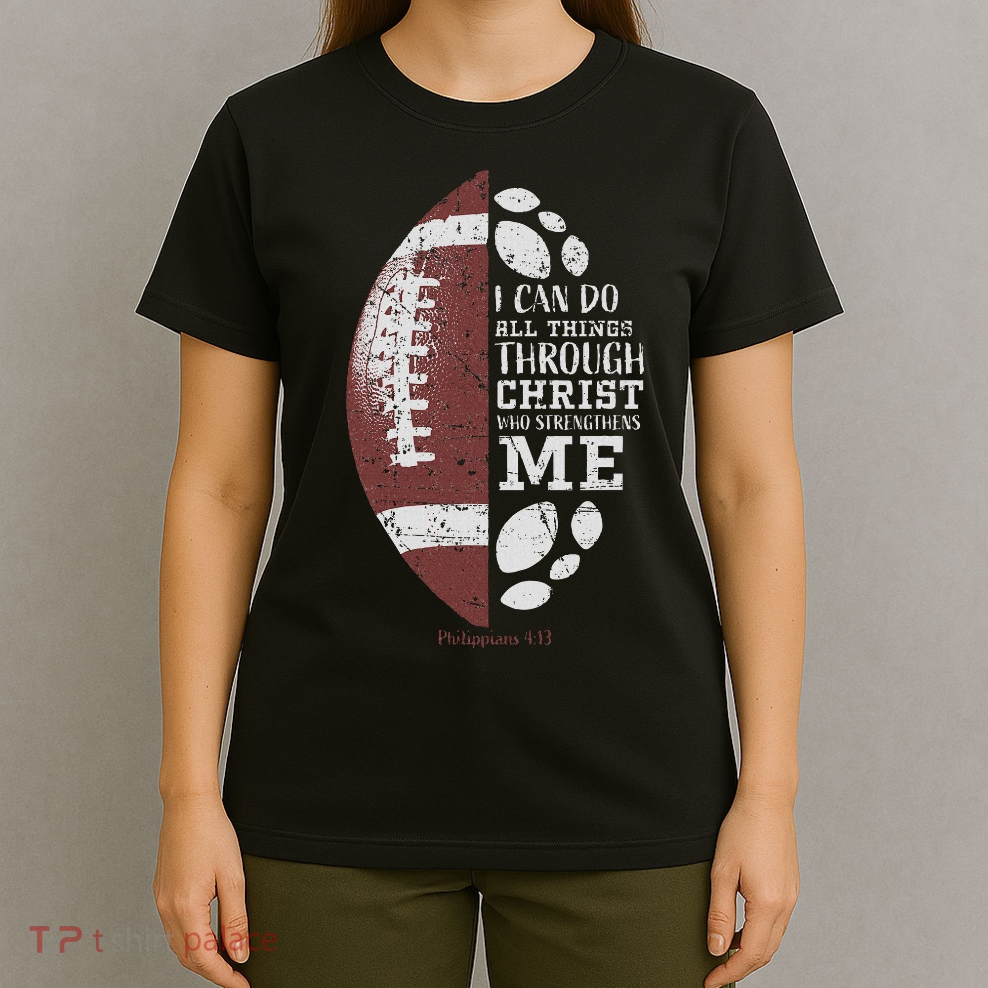 Christian Football Philippians 413 Religious Verse Faith T-Shirt