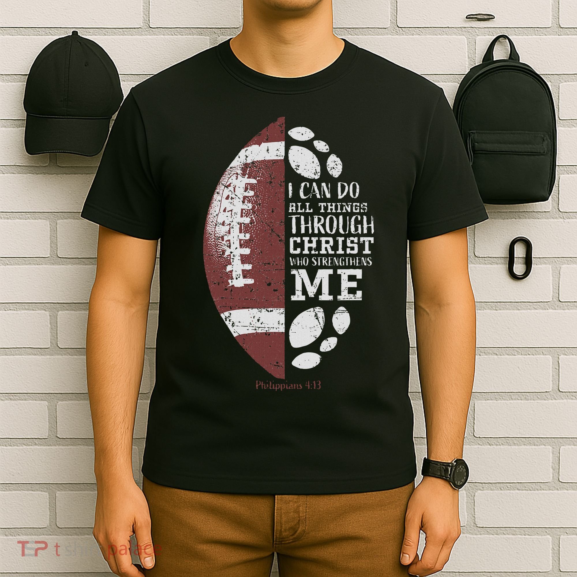 Christian Football Philippians 413 Religious Verse Faith T-Shirt