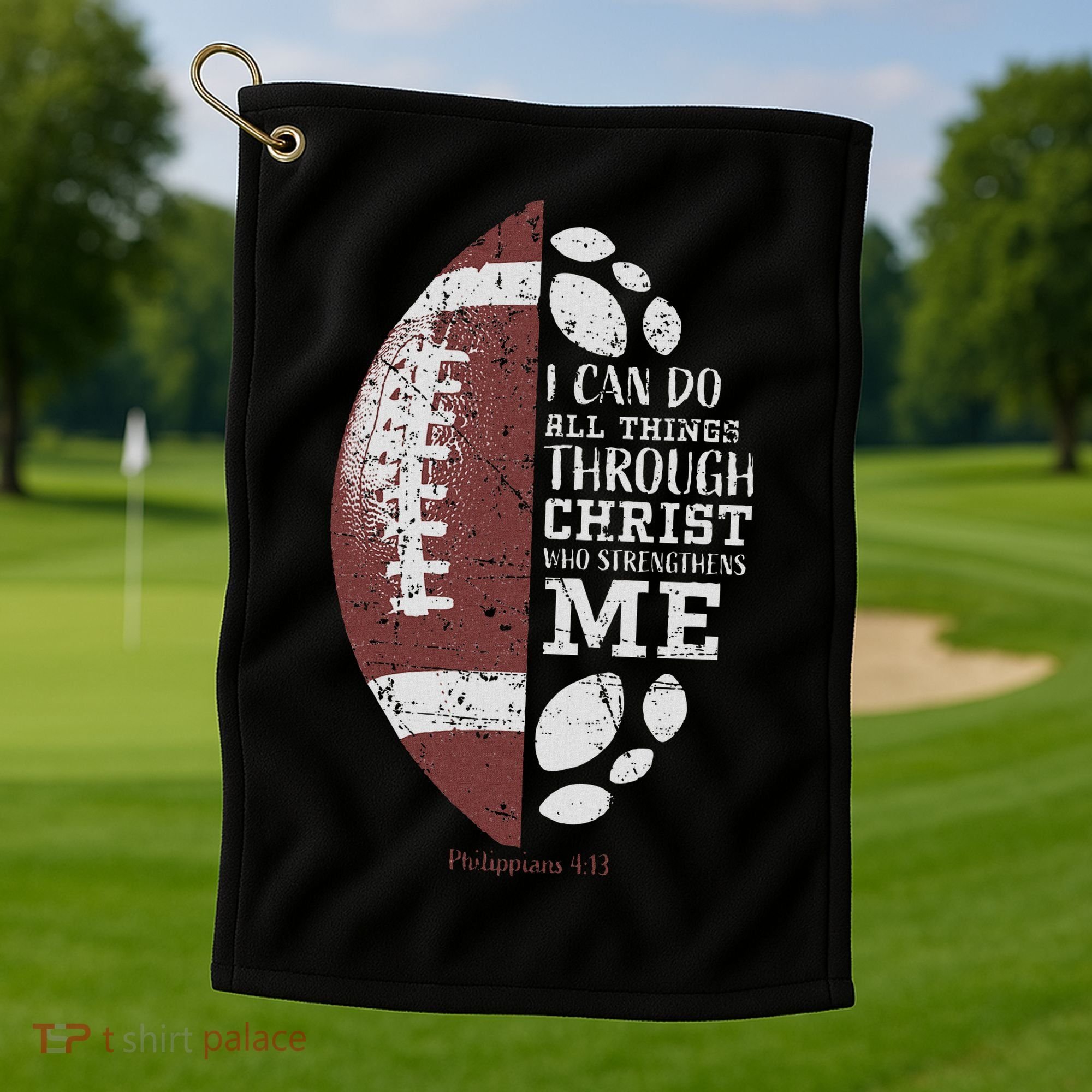 Christian Football Philippians 413 Religious Verse Faith Golf Towel