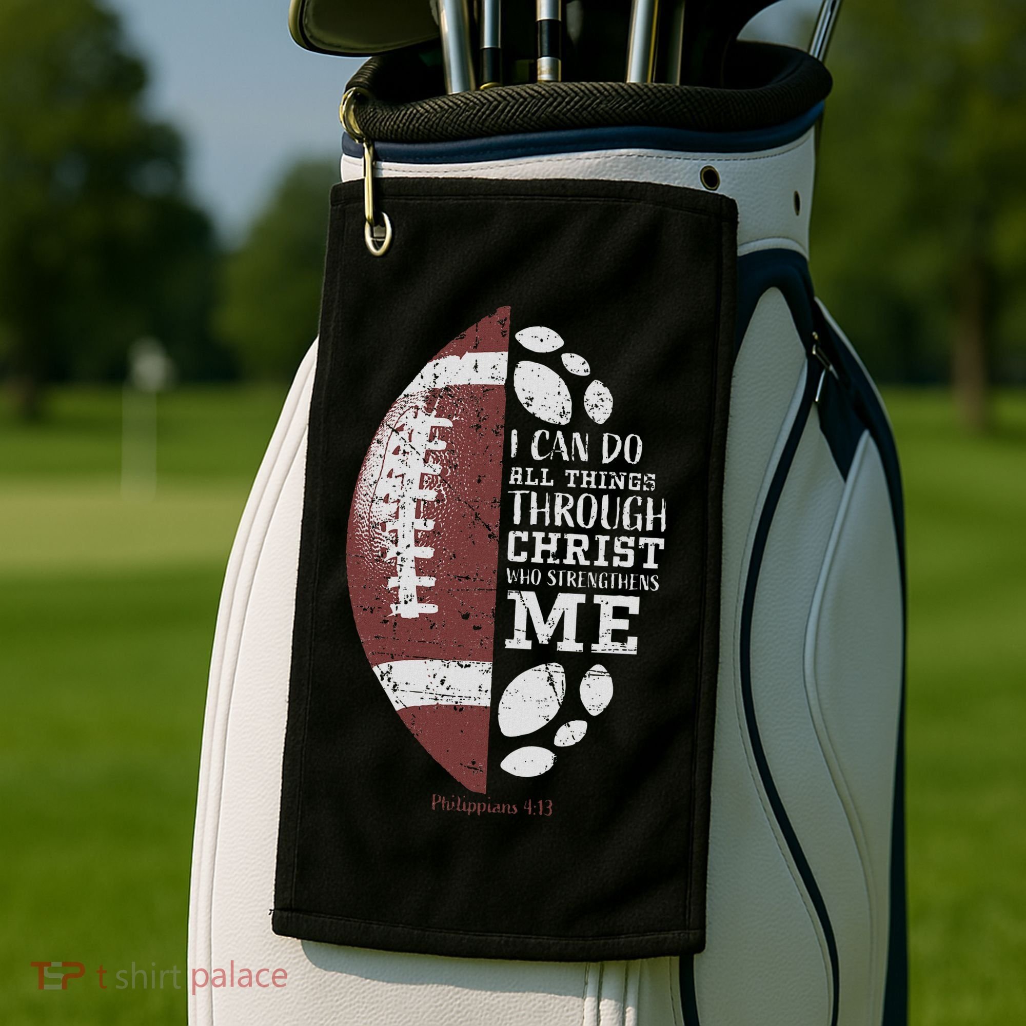 Christian Football Philippians 413 Religious Verse Faith Golf Towel
