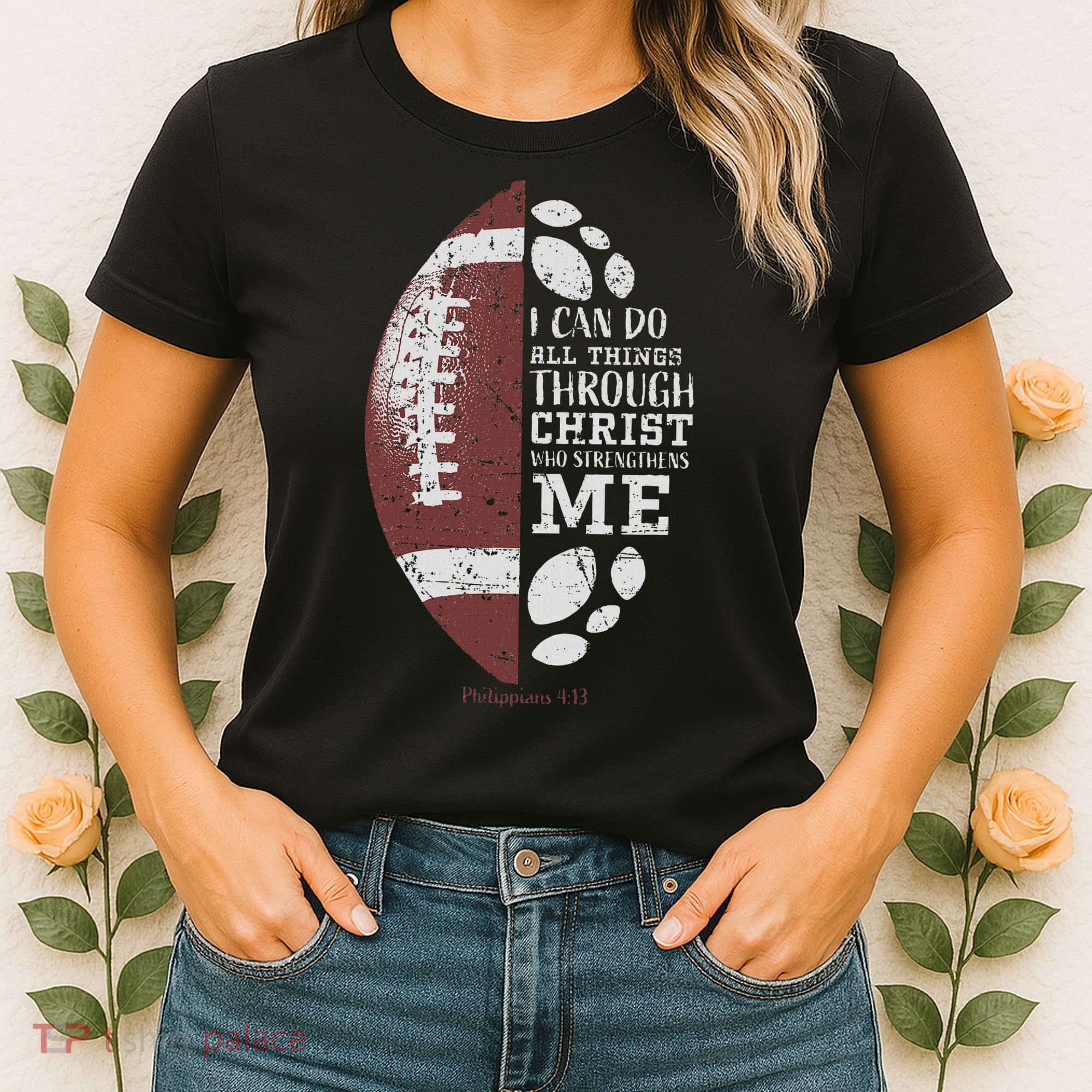 Christian Football Philippians 413 Religious Verse Faith Women's T-Shirt