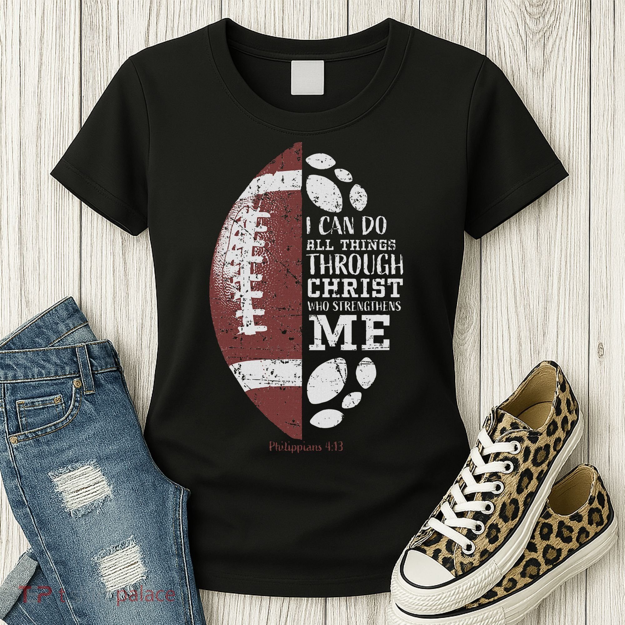 Christian Football Philippians 413 Religious Verse Faith Women's T-Shirt