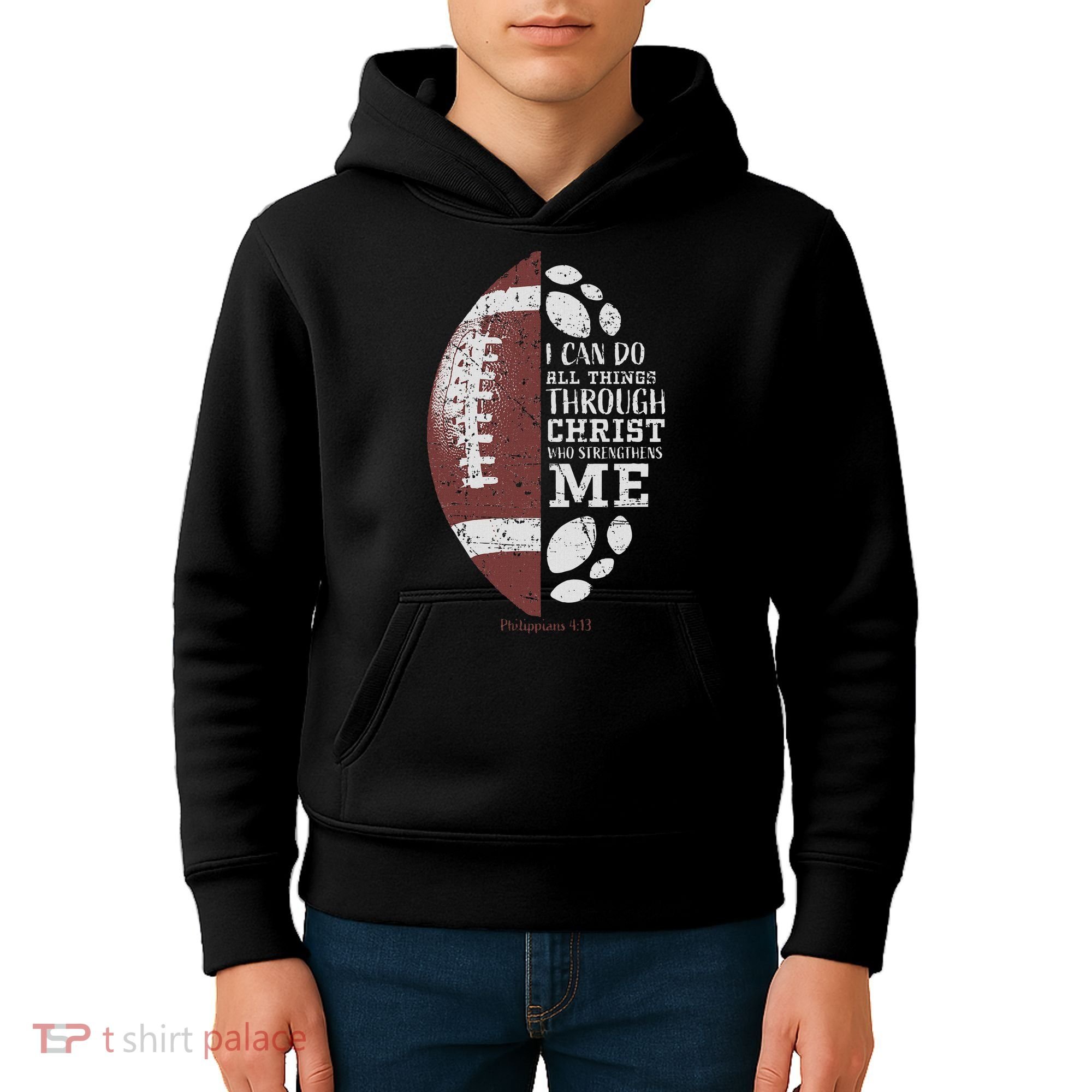 Christian Football Philippians 413 Religious Verse Faith Kids Hoodie