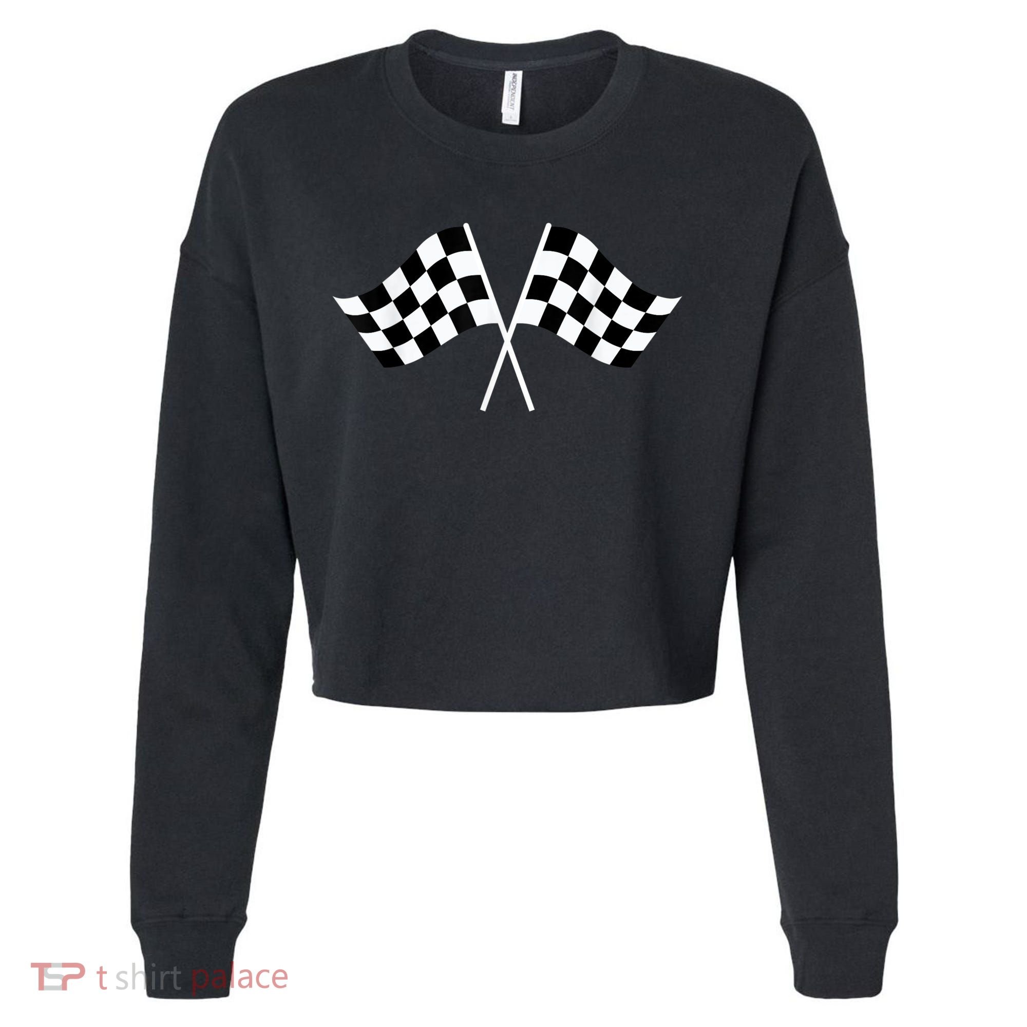 Checkered Flag Racing Cropped Pullover Crew