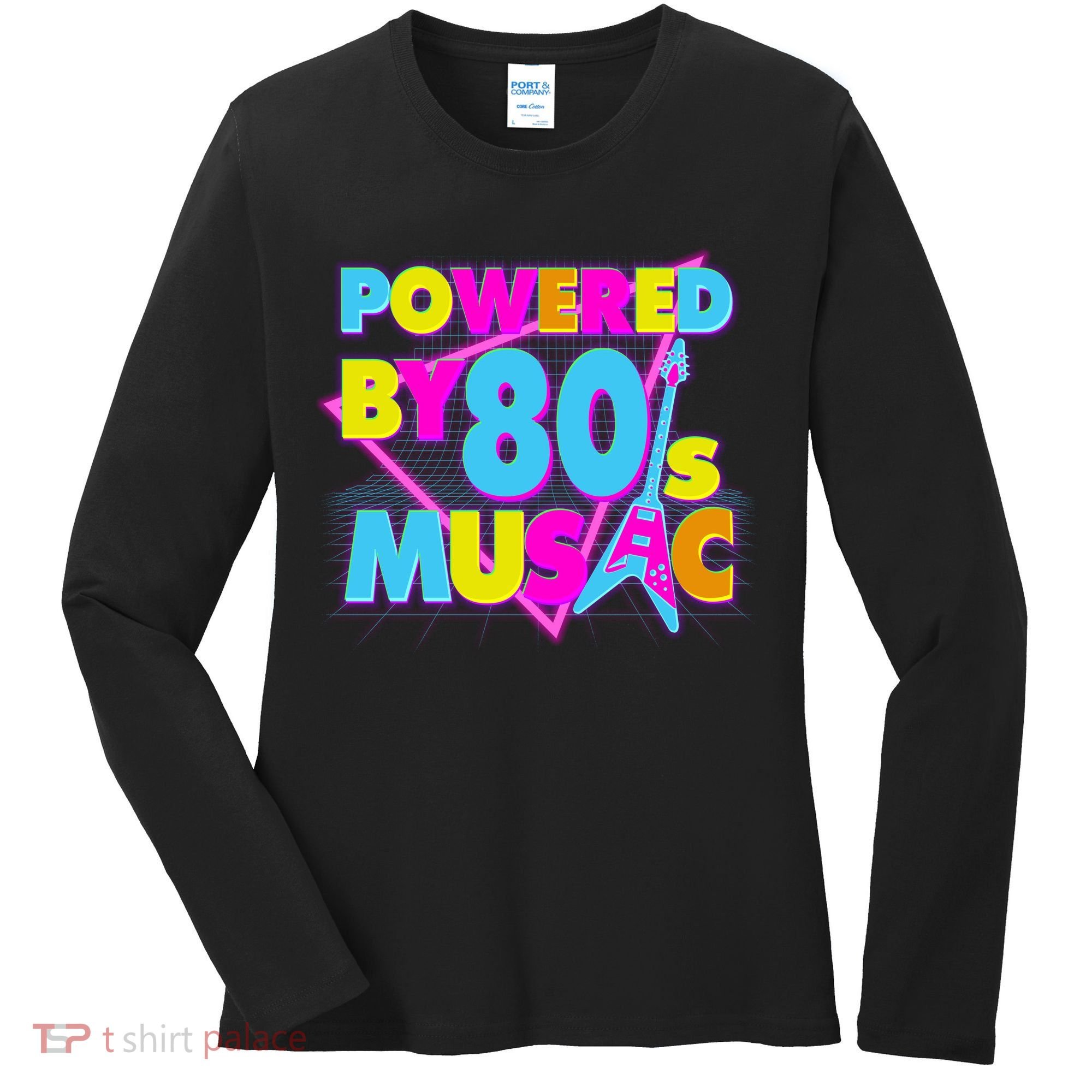 Cool Funny Retro Powered By 80's Music Women's Long Sleeve Shirt