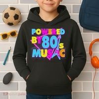 Cool Funny Retro Powered By 80's Music Kids Hoodie thumb 2