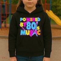 Cool Funny Retro Powered By 80's Music Kids Hoodie thumb 3