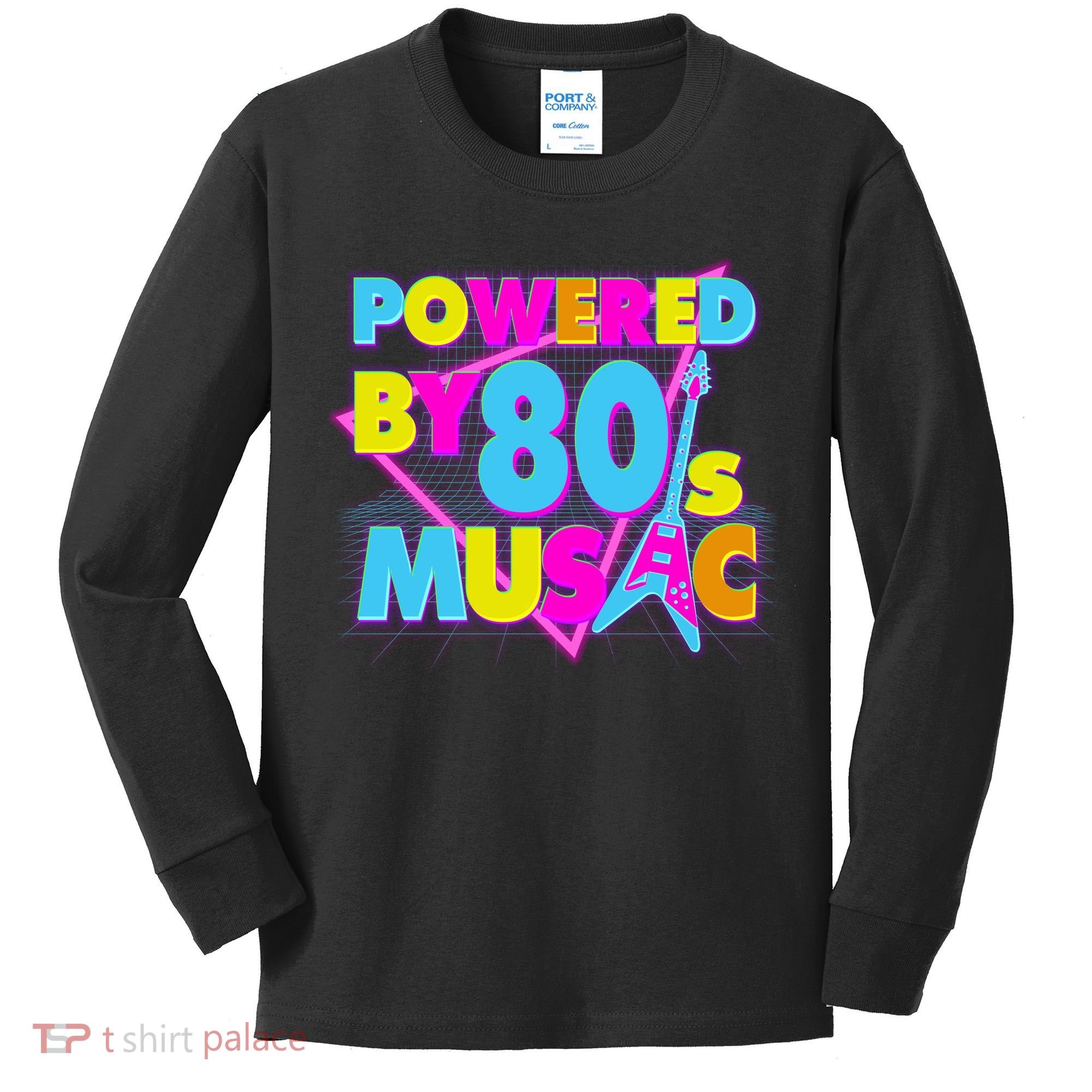 Cool Funny Retro Powered By 80's Music Kids Long Sleeve Shirt