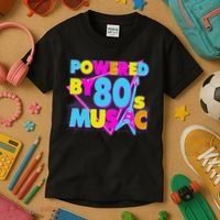 Cool Funny Retro Powered By 80's Music Kids T-Shirt thumb 3