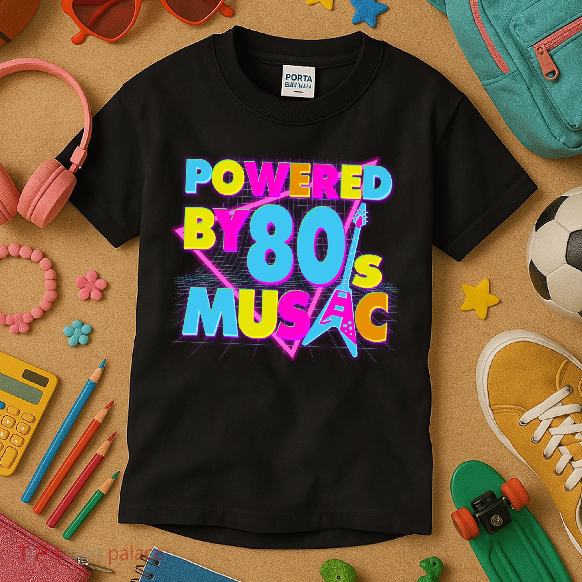 Cool Funny Retro Powered By 80's Music Kids T-Shirt