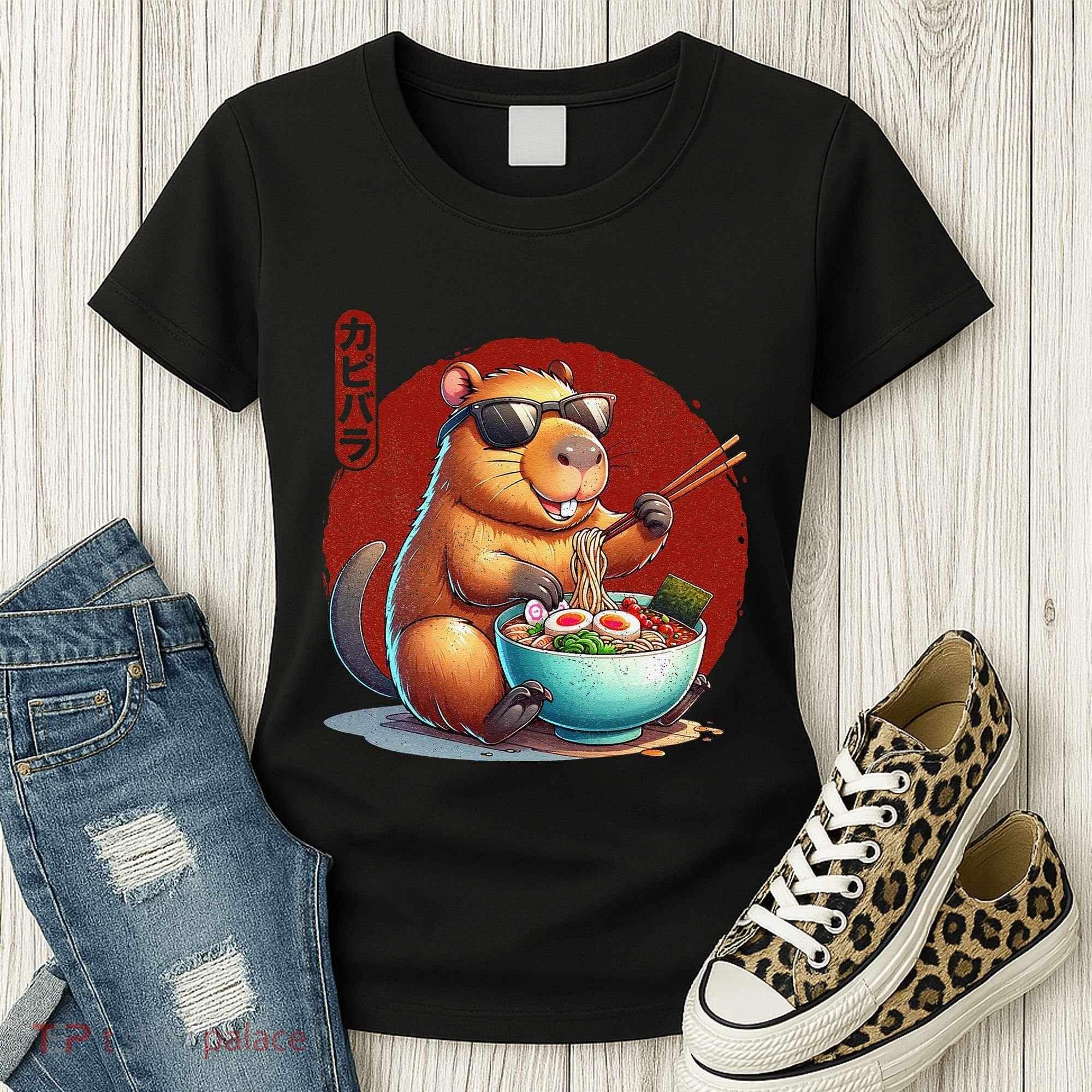 Capybara Funny Ramen Capybara Rodent Kawaii Anime Women's T-Shirt
