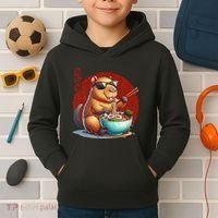 Capybara Funny Ramen Capybara Rodent Kawaii Anime Kids Hoodie thumb 2