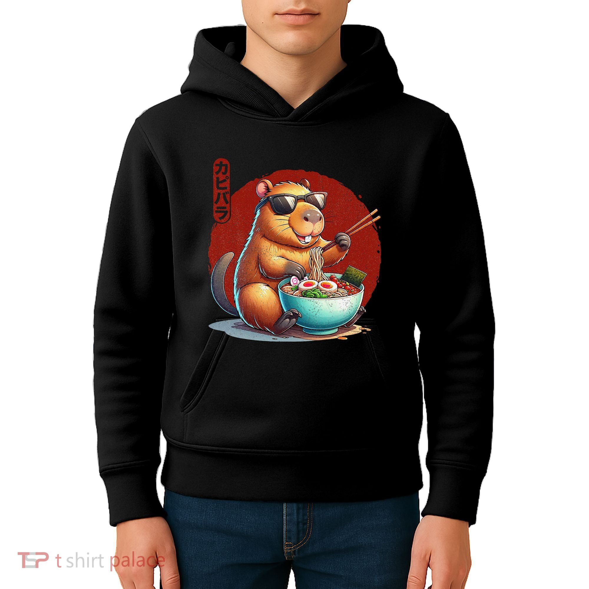 Capybara Funny Ramen Capybara Rodent Kawaii Anime Kids Hoodie