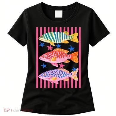 Colors Fish Retro Striped Summer Beach Life Vacation Women's T-Shirt