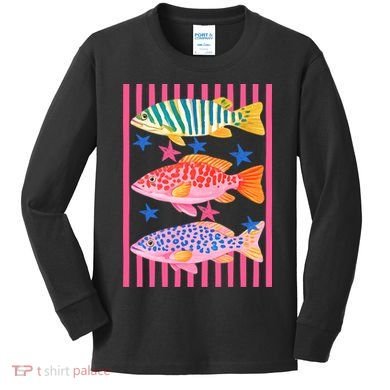 Colors Fish Retro Striped Summer Beach Life Vacation Kids Long Sleeve Shirt