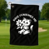 Cat Flower Rage Consumes Me Funny Saying Kitten Golf Towel thumb 1