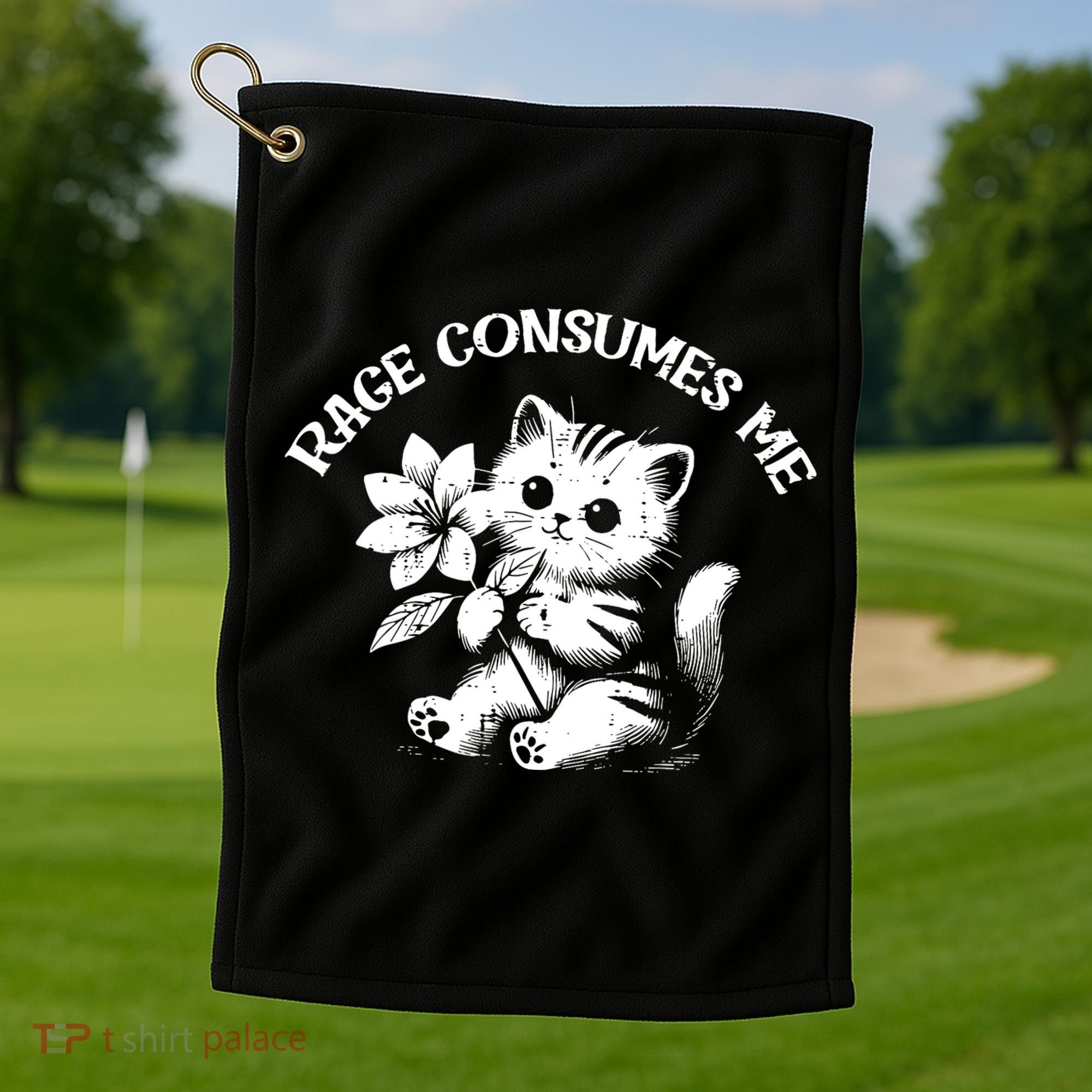 Cat Flower Rage Consumes Me Funny Saying Kitten Golf Towel