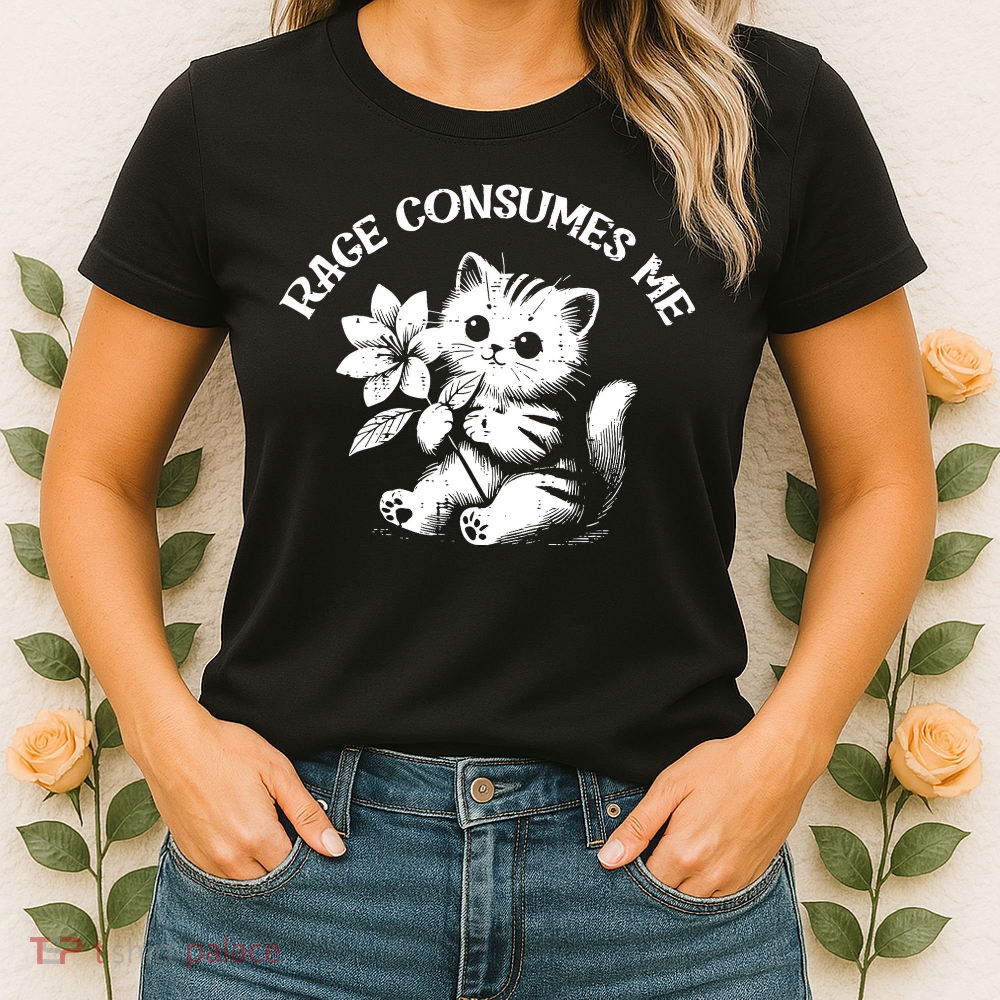 Cat Flower Rage Consumes Me Funny Saying Kitten Women's T-Shirt