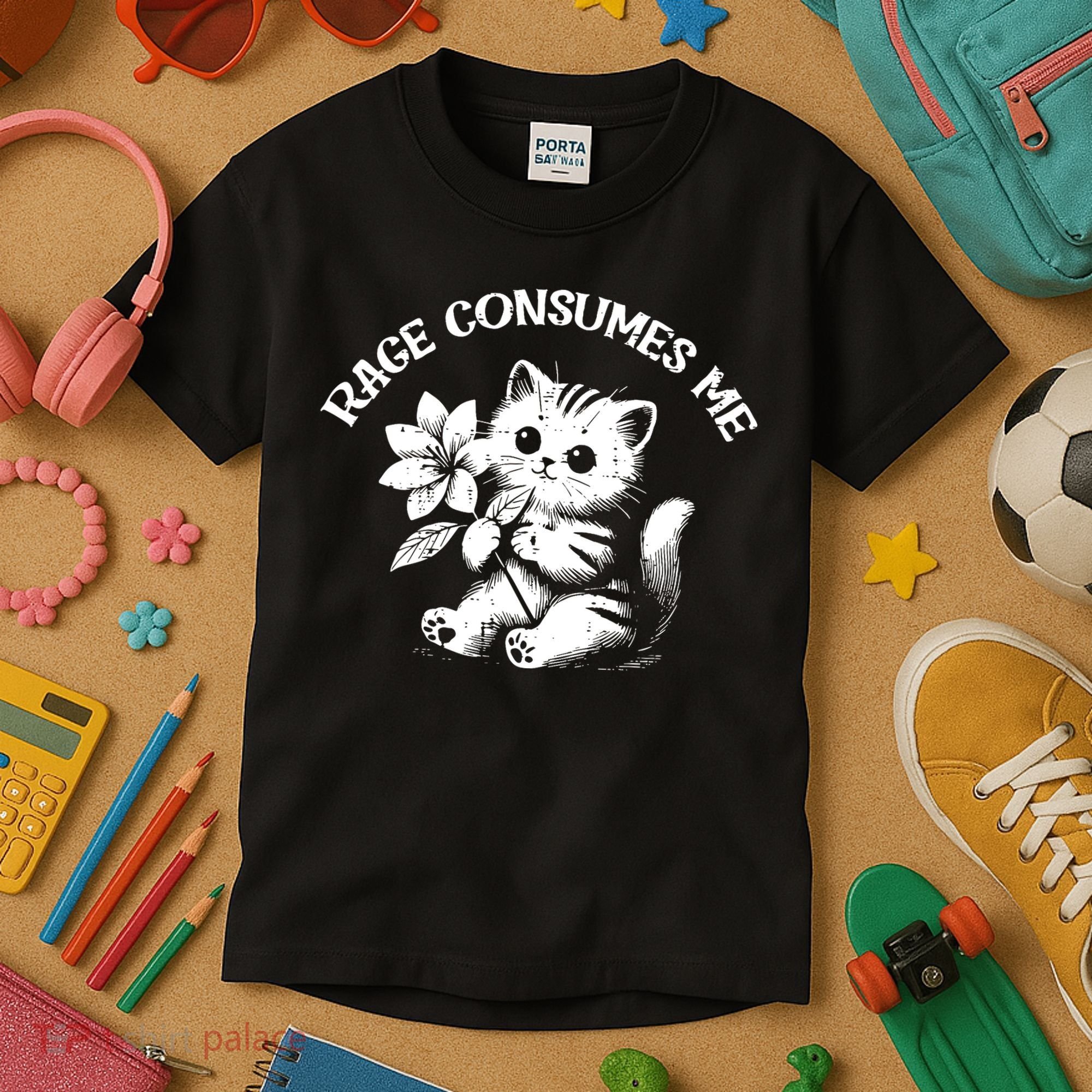 Cat Flower Rage Consumes Me Funny Saying Kitten Kids T-Shirt