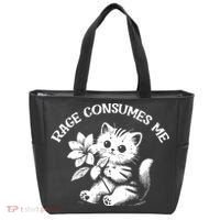 Cat Flower Rage Consumes Me Funny Saying Kitten Tote Bag thumb 0