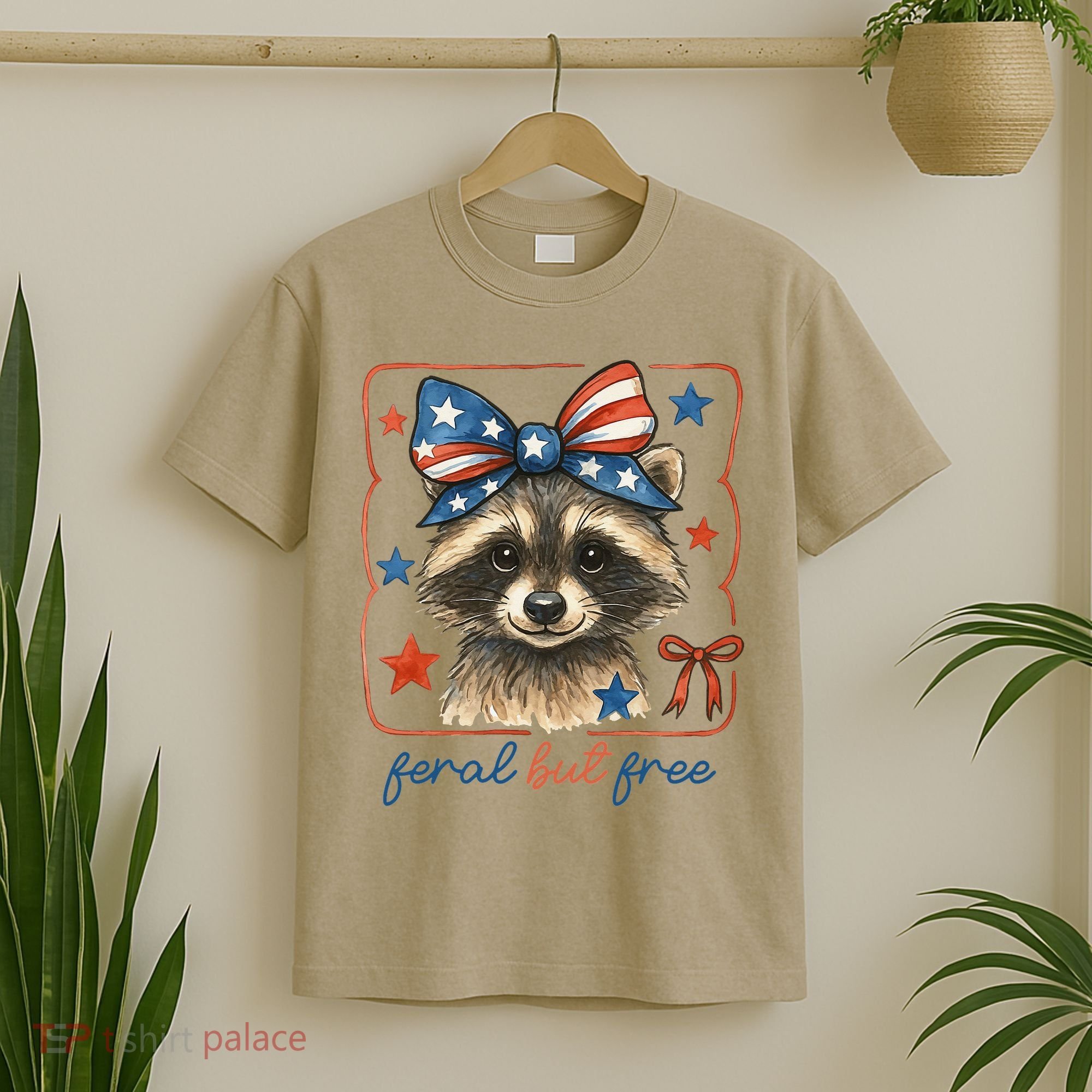 Coquette Funny Raccoon 4th Of July Patriotic Feral But Free T-Shirt