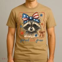 Coquette Funny Raccoon 4th Of July Patriotic Feral But Free T-Shirt thumb 3