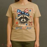 Coquette Funny Raccoon 4th Of July Patriotic Feral But Free T-Shirt thumb 4