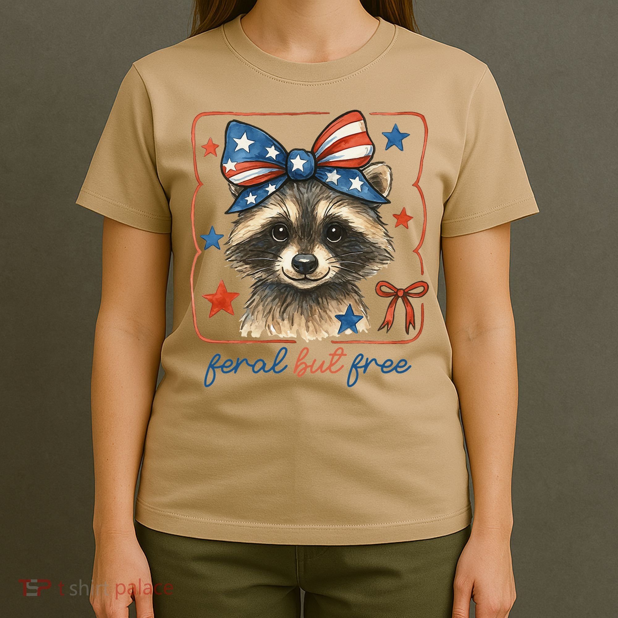 Coquette Funny Raccoon 4th Of July Patriotic Feral But Free T-Shirt
