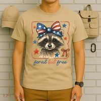 Coquette Funny Raccoon 4th Of July Patriotic Feral But Free T-Shirt thumb 6