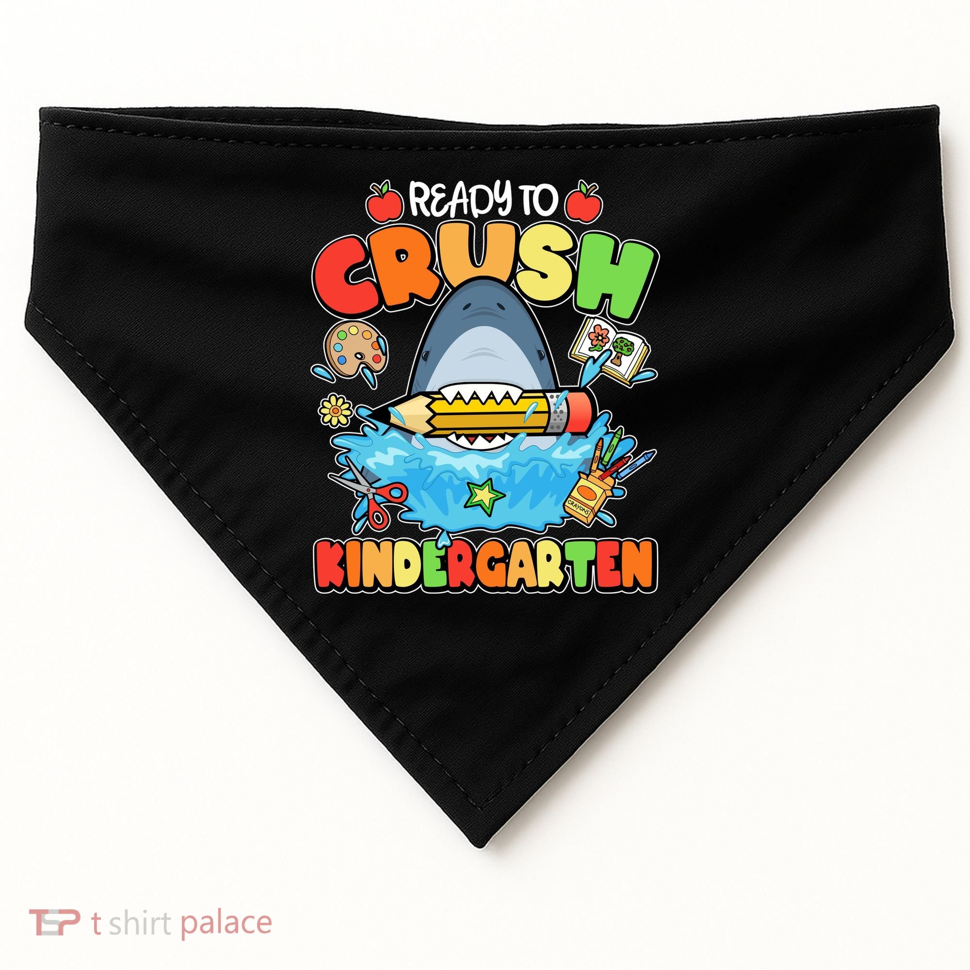 Cute Funny Ready To Crush Kindergarten School Shark USA-Made Doggie Bandana