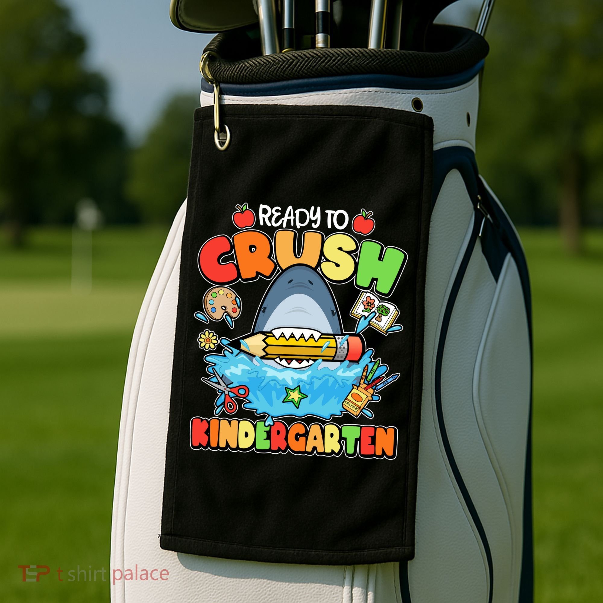 Cute Funny Ready To Crush Kindergarten School Shark Golf Towel