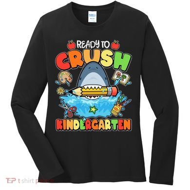 Cute Funny Ready To Crush Kindergarten School Shark Women's Long Sleeve Shirt