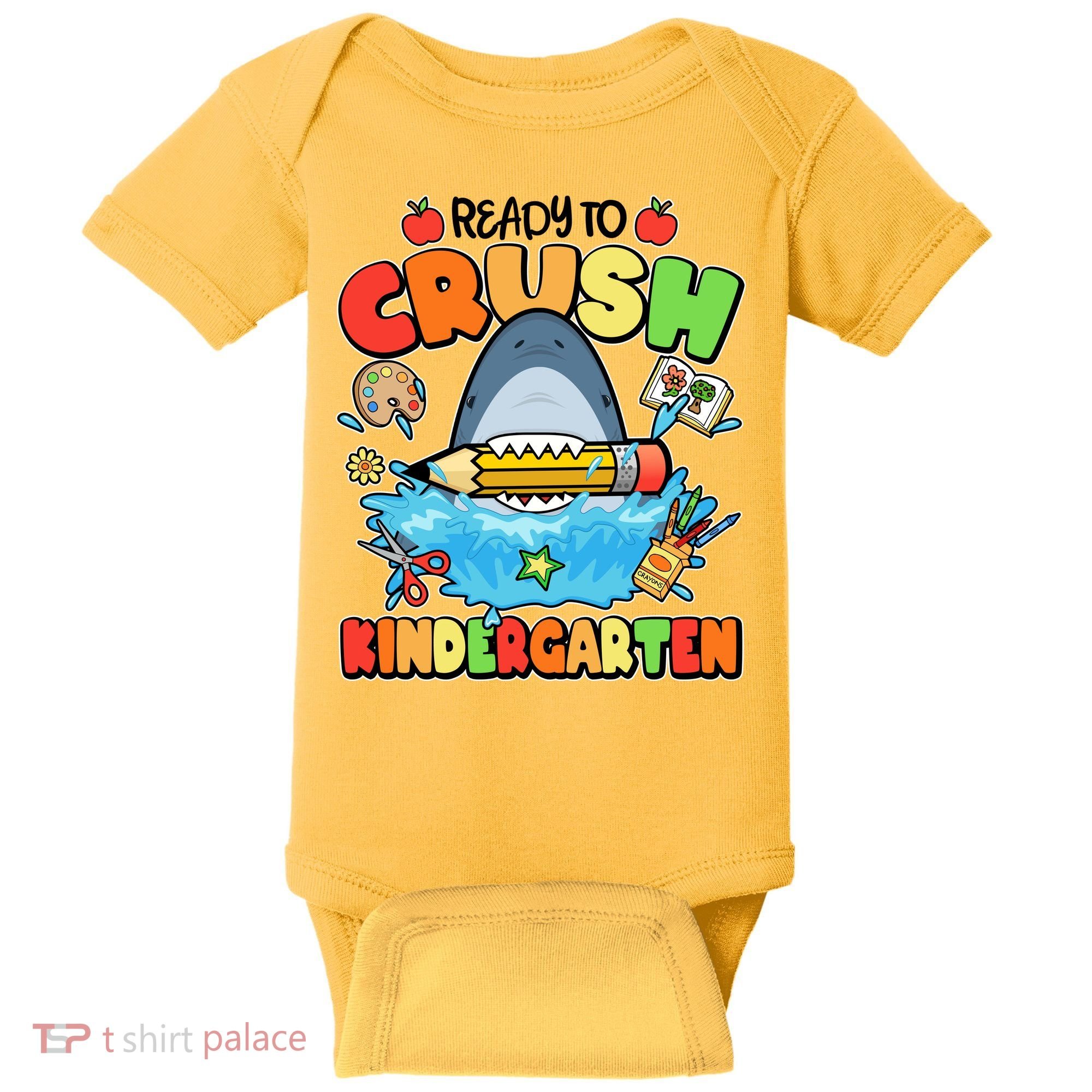 Cute Funny Ready To Crush Kindergarten School Shark Baby Bodysuit