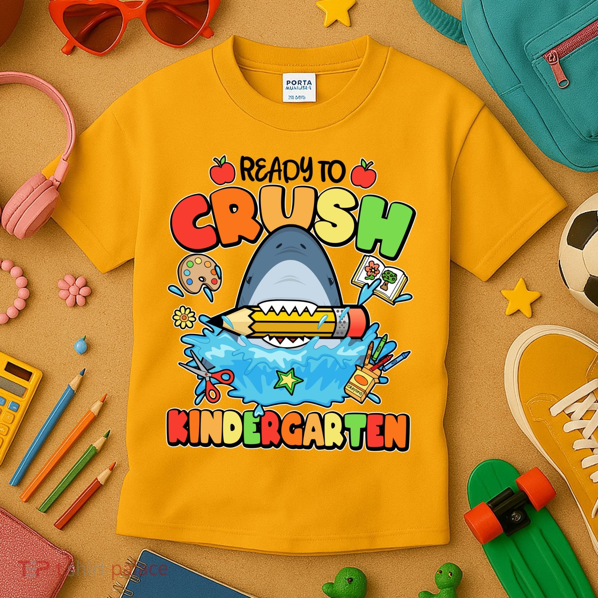 Cute Funny Ready To Crush Kindergarten School Shark Kids T-Shirt