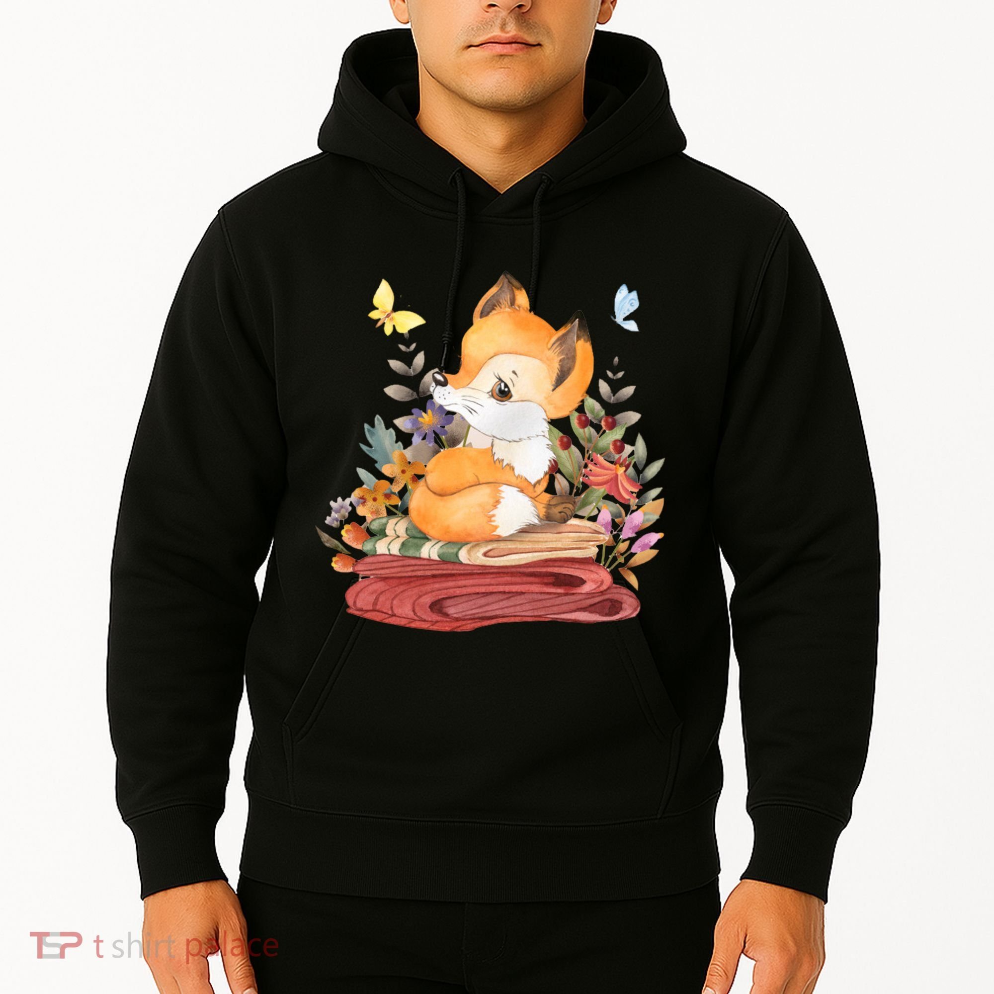 Cute Floral Restful Fox Butterfly Hoodie
