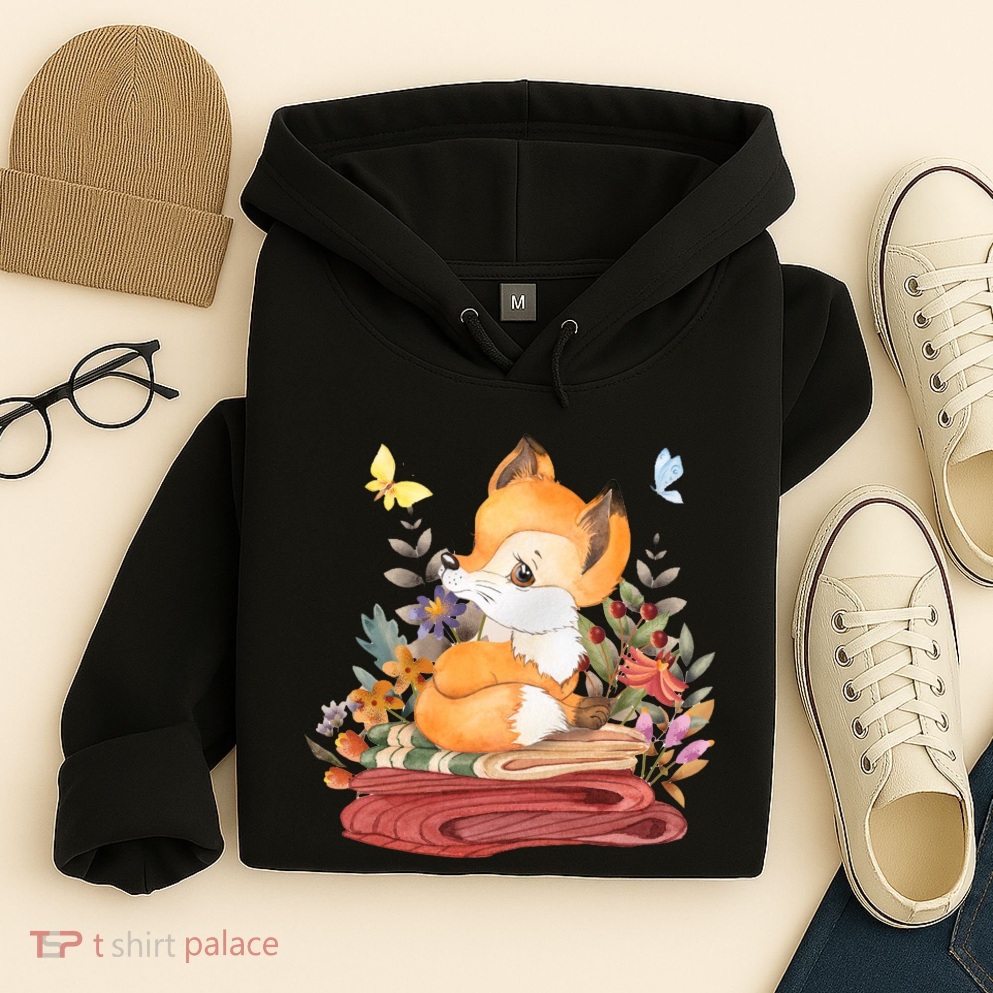 Cute Floral Restful Fox Butterfly Hoodie