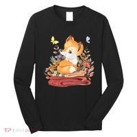 Cute Floral Restful Fox Butterfly Long Sleeve Shirt thumb 0