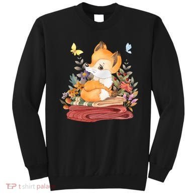 Cute Floral Restful Fox Butterfly Sweatshirt