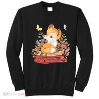 Cute Floral Restful Fox Butterfly Sweatshirt thumb 0