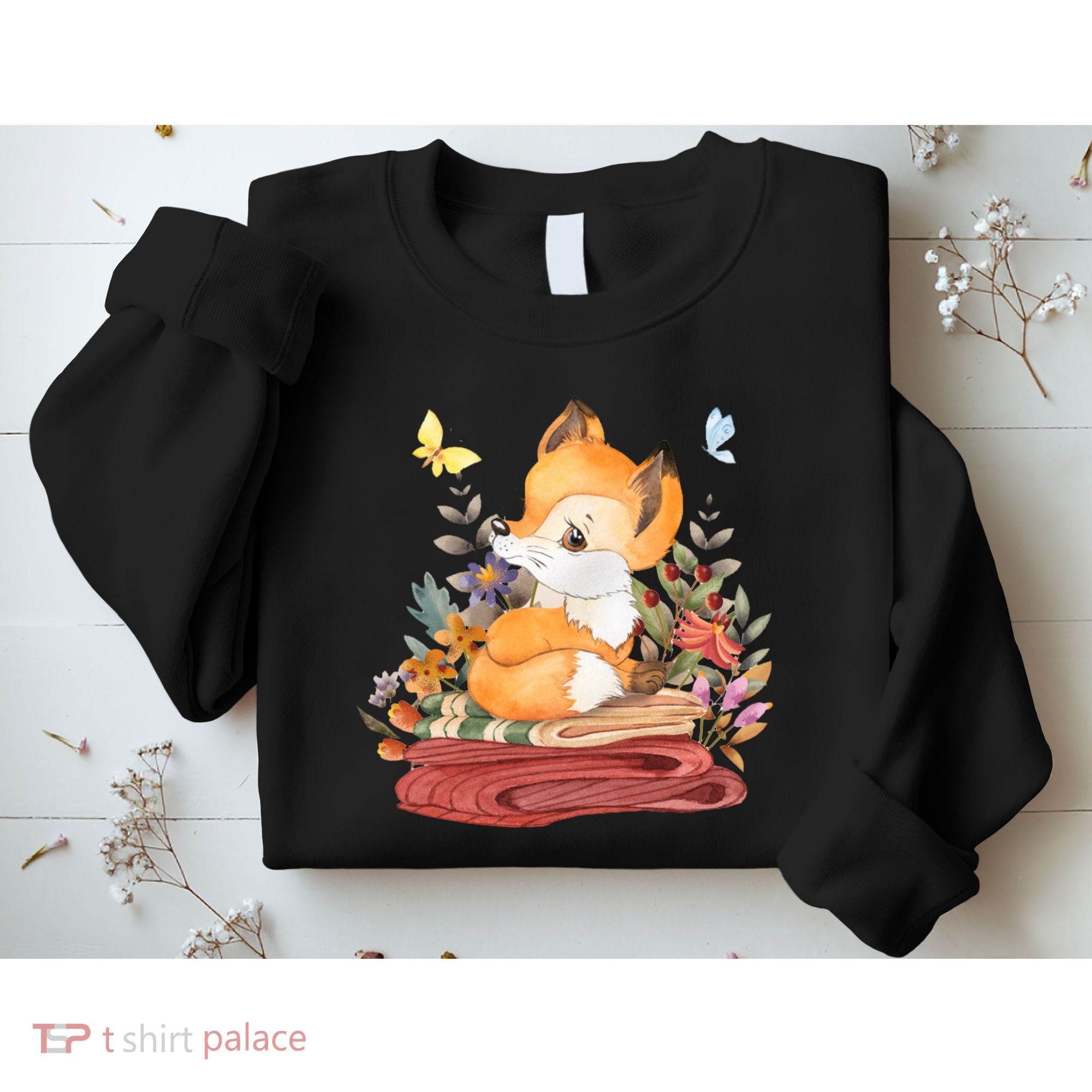 Cute Floral Restful Fox Butterfly Sweatshirt