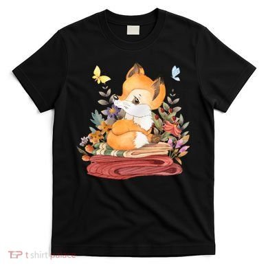Cute Floral Restful Fox Butterfly T-Shirt