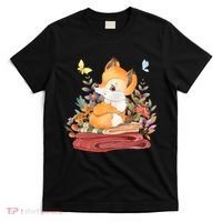 Cute Floral Restful Fox Butterfly T-Shirt thumb 0