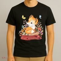 Cute Floral Restful Fox Butterfly T-Shirt thumb 3